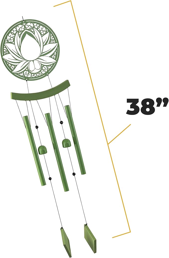 VP Home Lotus Medallion Wind Chimes for Outside - Harmonic Windchimes with Lotus Design for Gardens, Patios, and Porches - Thoughtful Gift for Mom, Grandma, and Plant Lovers - 8 x 8 x 37 Inches