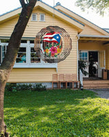 Wind Spinners for Yard and Garden - 3D Stainless Steel Hanging Spinners Indoor/Outdoor Kinetic Yard Art - Round Wind Chime 7.8 Inch, Puerto Rico Flag and Hibiscus in Barn