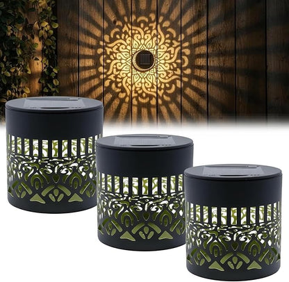 Decorative Solar Mandala Lights,Waterproof Metal Solar Powered Outdoor Lights,Mandala Fence Wall Lights for Deck,Step,Patio,Garden,Backyard & Yard Decor (3PCS)