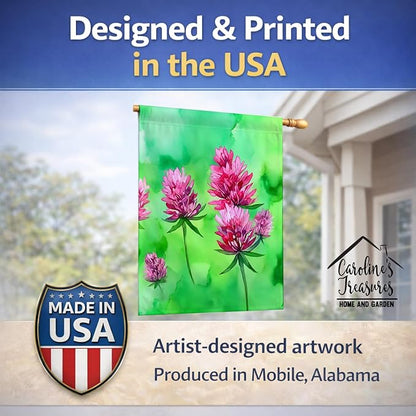 Caroline's Treasures Vermont Red Clover in Watercolor House Flag Large Porch Sleeve Pole Decorative Outside Yard Banner Artwork Wall Hanging, Polyester, House Size, Multicolor