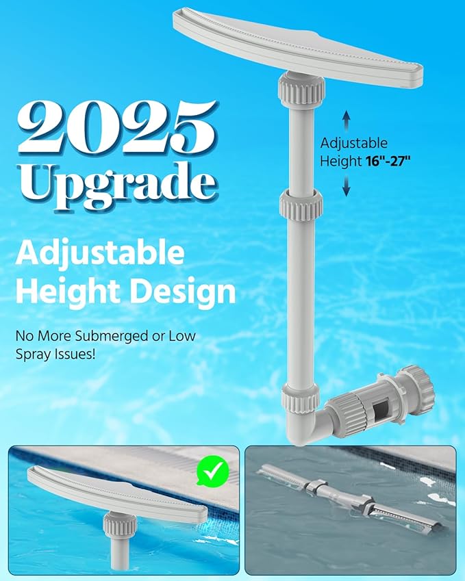 Upgraded Above Ground Pool Fountain - 16''-27'' Adjustable Height, Fan-Shaped Wide Spray Pool Sprinkler Fountain, 360° Pool Fountain for Above and Inground Pools