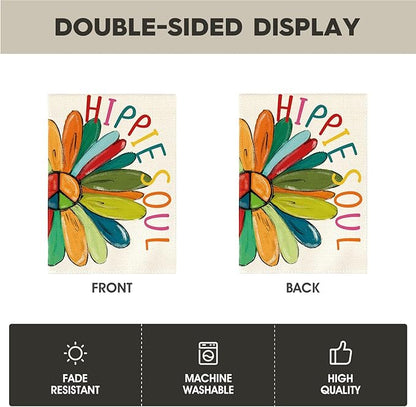 AVOIN colorlife Hippie Soul Sunflower Garden Flag 12 x 18 Inch Double Sided Outside, Peace Sign Floral Retro Yard Outdoor Decoration