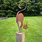 Retro Rusty Metal Cat Fence Topper Decor Outdoor Yard Signs Decoration Metal Cat Garden Statues Stake Cute Animal Statues for Outdoor Yard Garden Decor and Lawn Ornaments, Black