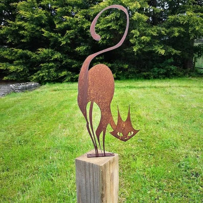 Retro Rusty Metal Cat Fence Topper Decor Outdoor Yard Signs Decoration Metal Cat Garden Statues Stake Cute Animal Statues for Outdoor Yard Garden Decor and Lawn Ornaments, Black