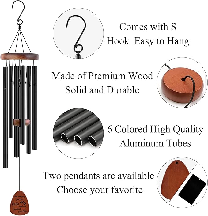 Personalized Wind Chimes Memorial Engraved Gift,Custom Sympathy Wind Chime for Loss of Loved One,Customized Mother Father Dog Pet Family Remembrance Bereavement Gifts