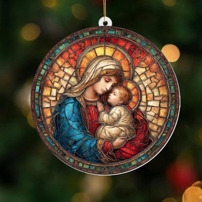 Holy Mother & Child Stained Glass Acrylic Ornament 2025 – Madonna & Child Religious Christmas Ornament, Nativity Window Sun Catcher Acrylic, Catholic Tree Decoration,Keepsake for Holiday Home (Sun-25)
