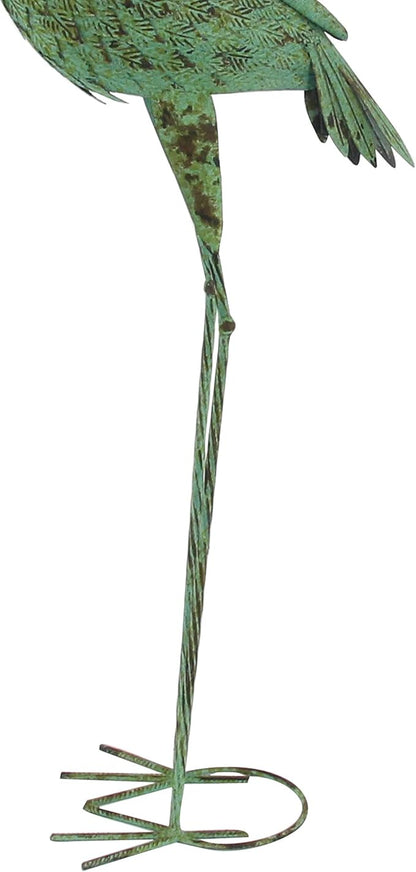 Deco 79 Metal Crane Decorative Garden Sculpture Indoor Outdoor Garden Statues with Coiled U Shaped Feet, Set of 2 Outdoor Sculptures 19"W, 47"H, Green