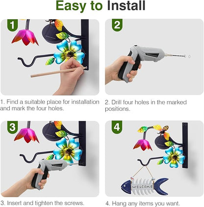 Lewondr Plant Hangers with Solar Light,9 Inch Metal Hanging Plant Bracket Outside,Bee Plant Wall Hook Solar Lights Outdoor for Wall,Flower Basket,Bird Feeder,Lantern,Wind Chime,2 Pack