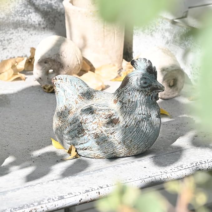 Chicken Figurine Chicken Kitchen Decor Cement Hen Figurine Rustic Hen Garden Statues Figurines Artwork for Outdoor, Backyard, Patio and Home Kitchen Decoration(Blue)