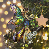Floral Forest Fairy Acrylic Suncatcher Stained Glass Effect Window Car Hanging Christmas Ornament Indoor Outdoor Decor Garden Sun Catcher Panel for Fairy Lover for Women Mom Grandma