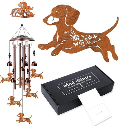 Dachshund Wind Chimes for Outside - Metal Windchimes Outdoors, Dachshund Gifts for Women/Men, Memorial/Birthday/Housewarming/Festival Gifts, Chimes for Garden Decor Patio Yard Outdoors
