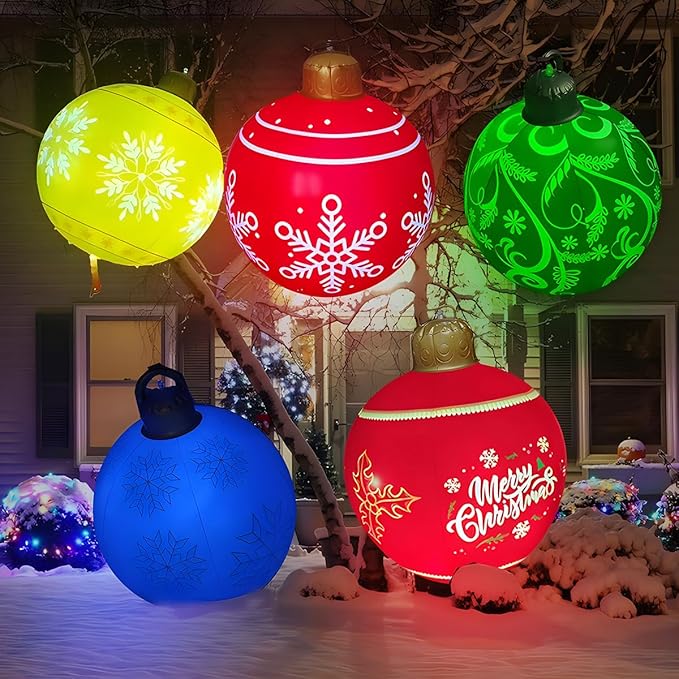 21 inch Inflatable Christmas Balls Ornaments, Christmas Decoration LED Lights with PVC, Giant Xmas Party Supplies, Garden Glow Up Balls with Remotes, Hanging Disco Balls Decor for Outdoor Blue