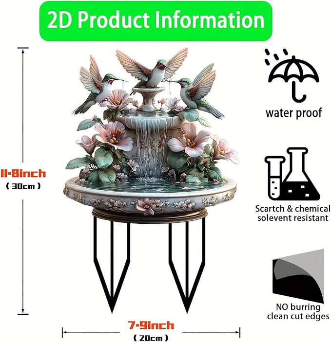 Hummingbird Flowing Water Garden Stake Decor, Butterfly Acrylic 2D Garden Decoration,Sculptures Ornament Garden Accessories for Outdoor Indoor Yard Lawn Pot Plants (Style E)