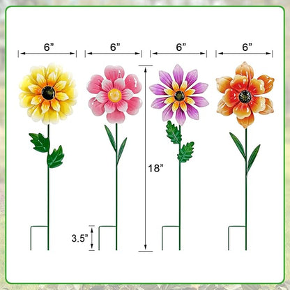 Wind Spinners Garden Decor,4 Pack Colorful Flower Garden Stakes for Outdoor Decorations,Metal Wind Spinner Yard Stake for Patio,Lawn