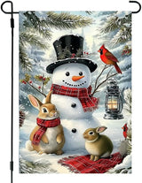 Winter Garden Flags 12x18 Double Sided, Small Burlap Outdoor Holiday Farmhouse Rustic Snowman Bunny Xmas Garden Flag Christmas Decorations Yard Lawn Porch Flags for Outside Decor