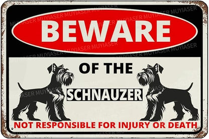 Beware Of The Dog Schnauzer Sign Aluminum Metal Tin Signs Outdoor Yard Sign Warning Sign For Fence Yard Home Kitchen Farm Garden Wall Decor 8x12 Inch