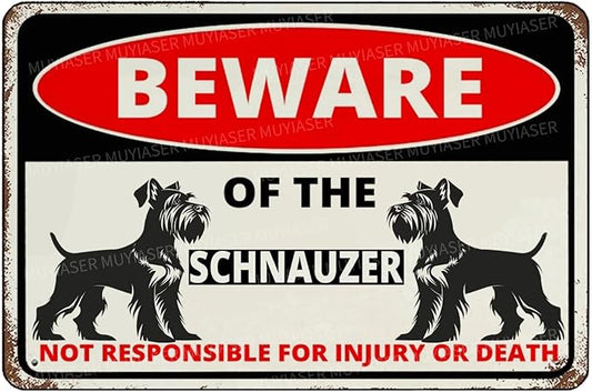 Beware Of The Dog Schnauzer Sign Aluminum Metal Tin Signs Outdoor Yard Sign Warning Sign For Fence Yard Home Kitchen Farm Garden Wall Decor 8x12 Inch
