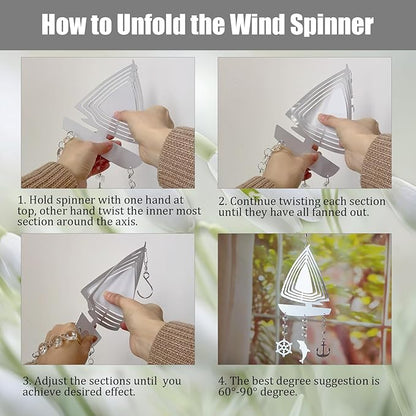 4Pack 10inch Sublimation Wind Spinner Blanks 3D Aluminum Metal Wind Sculpture Kinetic Spinners for Yard and Garden Indoor Art Ornaments Hanging Decoration (Boat)