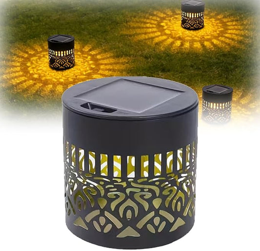 Decorative Solar Mandala Lights - Outdoor Metal Solar Powered Deck Step Wall Lights, Mandala Theme Waterproof Fence Mini Light for Garden Post Patio Backyard Yard Decor (Black, Yellow)