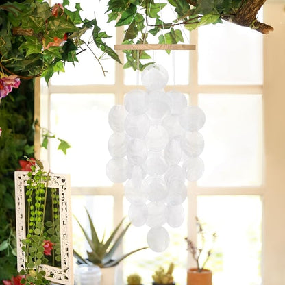 Wind Chimes for Outside, Handcrafted White Capiz Shells Windchime Coastal Style Decor for Indoor/Outdoors, Garden Decors, Great Gift for Women, Beach Hanging Decor, Wind Chimes Lovers and More