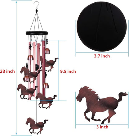 Outdoor Horse Wind Chimes Indoor Decor - Hand-Made Mobile Romantic Windcatcher, Horse Chimes, 28" Horse Wind Chimes for Home, Balcony, Tree, Patio, Garden Decoration, Gift for Mom(4 Tubes, 5 Horses)