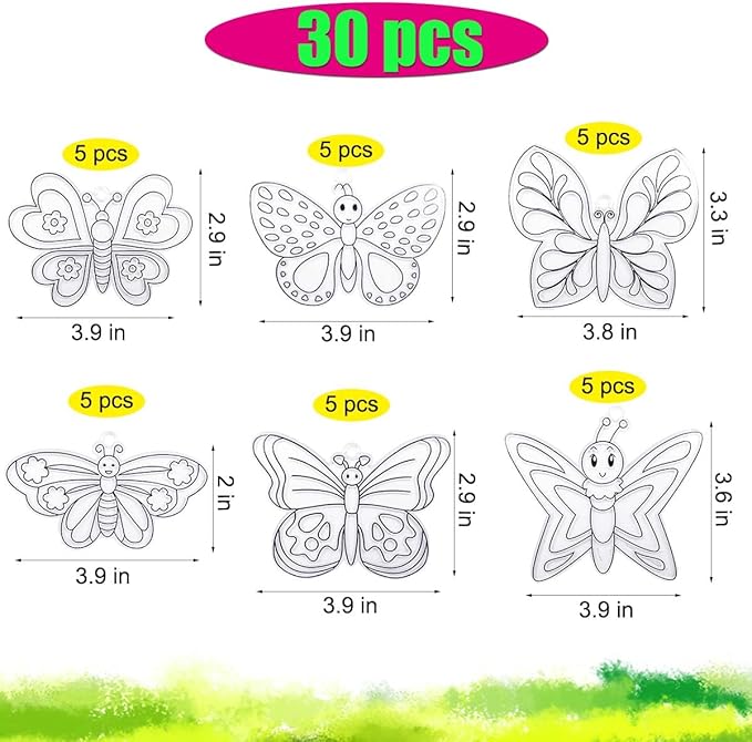 30 Sets Suncatcher Kit Butterfly Suncatchers Window Art Paint Sun Catcher DIY Craft Kits Butterfly Suncatcher Kit for Outdoor Spring Summer Decoration Home Activity Art Project Birthday Party Favors