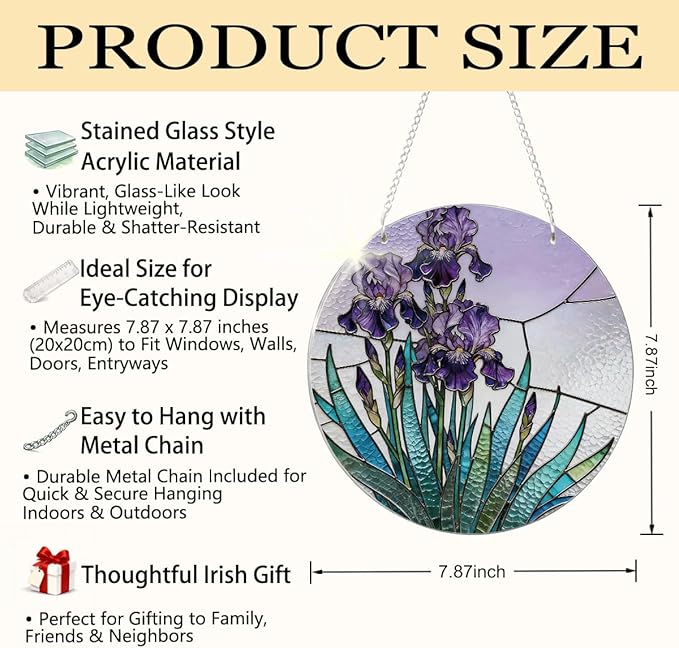 Acrylic Window Hanging, Purple Flowers Romantic Suncatcher for Home Garden Decor, Door Window Decoration, Christmas or Birthday Gifts for Women Family or Friends