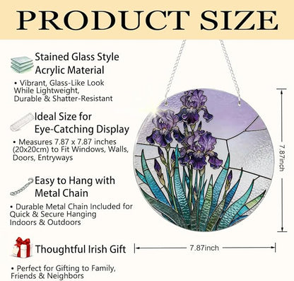Acrylic Window Hanging, Purple Flowers Romantic Suncatcher for Home Garden Decor, Door Window Decoration, Christmas or Birthday Gifts for Women Family or Friends