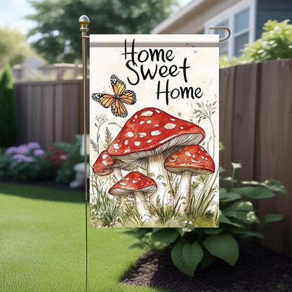 Mushroom Garden Flag 12x18 Inch Double Sided Spring Summer Welcome Mushroom Yard Flag Seasonal Farmhouse Decor Garden Lawn Yard Outdoor Decorations