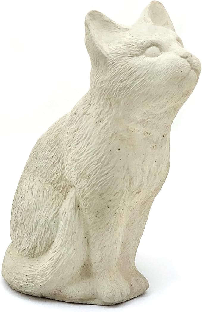 Bird Watching Cat Statue: Durable Solid Stone Kitten w/Aged Texture. Unique Home Décor, Garden Accent. Sealed for Outdoors. Handcrafted USA. (Classic/Whitish)