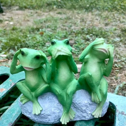 Tirifer 3 Cute Frog Statue Garden Decor, See Speak Hear No Evil Green Frog Figurine Outdoor Yard Decoration Garden Accessories for Patio, Balcony, Porch, Art Lawn Ornaments
