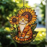 Happy Tabby Cat Acrylic Suncatcher Stained Glass Effect Window Car Hanging Christmas Ornament Indoor Outdoor Decor Garden Sun Catcher Panel Gifts for Cat Lover for Women Mom Grandma