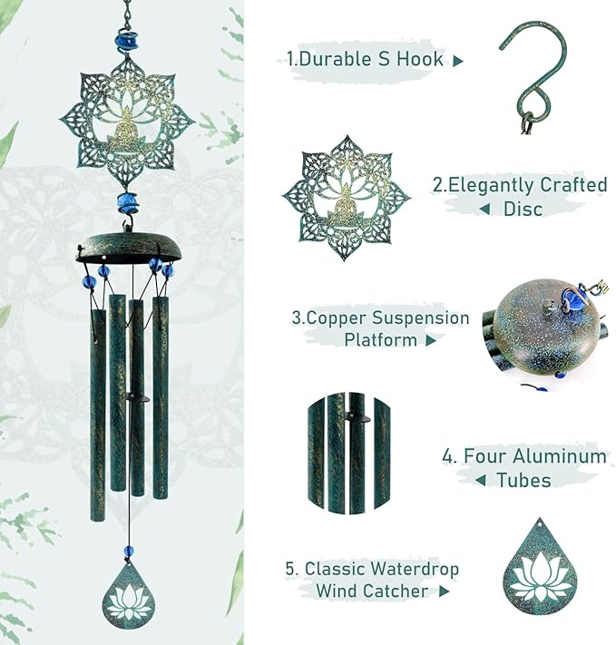 Spiritual Wind Chime, Metal Hanging Wind Chimes for Outside Inside, Zen Windchime with Calming Sound for Yard, Balcony, Yoga Room