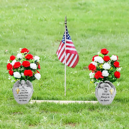 Cemetery Flowers for Grave Angel and Cross Cemetery Cemetery Memorial Vase, Cemetery Flower Grave,2-Piece Angel Cemetery vase with Iron Spikes,Garden Decoration Memorial Gift for Lost Love (1white)