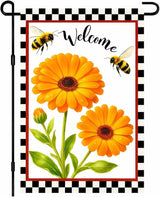 IVN Welcome Garden Flag 12x18 Inch Double Sided Spring Summer Garden Yard Flags Orange Gerbera Daisy Flowers Bees Decorative Small Flags for Outdoor Seasonal Front Door Lawn Porch Patio Decor Yard Flag