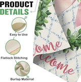 Dyrenson Welcome Pink Bow Wreath Decorative Garden Flag, Coquette Ribbon Eucalyptus Leaves Yard Outside Home Decoration, Botanical Floral Burlap Outdoor Small Decor Double Sided 12 x 18