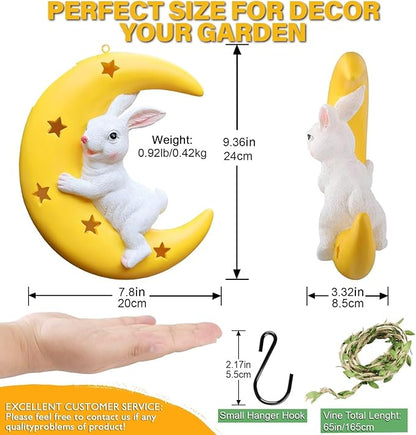 JoyBlooms Solar Garden Decor Bunny Garden Statue Solar Hanging Statue 9.36" L*7.8" W Outdoor Hanging Decorations for Patio Yard Gifts for Mom Grandma Housewarming-Hugging Bunny
