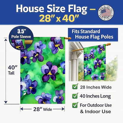 Caroline's Treasures Wisconsin Wood Violets in Watercolor House Flag Large Porch Sleeve Pole Decorative Outside Yard Banner Artwork Wall Hanging, Polyester, House Size, Multicolor