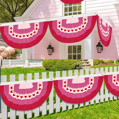 4Pcs Valentine Bunting Flags 2x4Ft Embroidered Love Heart Half Fan Bunting Decor Wedding Season Valentine’s Day Galentine’s Day Outside Banner for Outdoor Porch Garden Fence Décor Engagement Party Anniversary