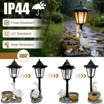 Garden Duck Statues with Solar Lantern Flowerpot Outdoor Decoration, Duck Figurines of resin Art Sculptures for Patio Lawn Backyard Porch Ornaments Unique Housewarming Birthday Gifts for Women Mom