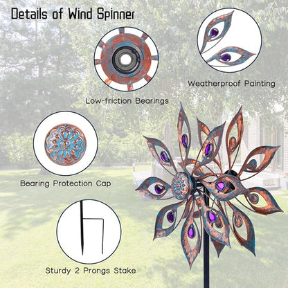 DREAMSOUL Wind Spinners Outdoor Double Kinetic Wind Spinner, Metal Windmill for Yard Patio Lawn Decor (58 * 14 Inches)