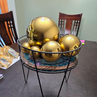 Nerien Gazing Ball, Stainless Steel Garden Mirror Globe, Polished Ornament Sphere, Hollow Floating Reflective Hemisphere, for Home Outdoor Pond Housewarming Swimming Pool Decoration, Gold, 5Pcs Mix