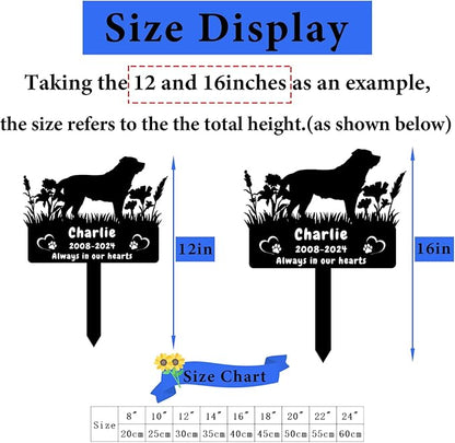 Custom Rottweiler Dog Memorial Grave Marker,Personalized Pet Dog Memorial Garden Stake,Flora Dog Memorial Plaque Burial Stake Engraved Sign,Dog Sympathy Grave Stake,Dog Statue Headstone