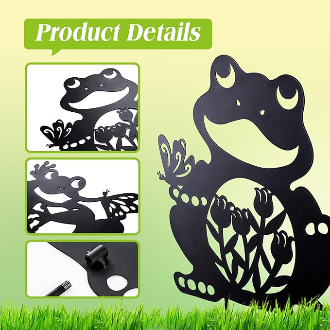 Frog Metal Decorative Garden Stakes Frog Gifts for Women Men Mom Birthday Gifts Silhouette Statues for Garden Decor, Yard Art, Patio, Outside, Lawn Ornaments, Outdoor Decorations