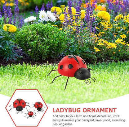 Tofficu Simulation Ladybug Ornaments 9.05 Inch Outdoor Garden Decor Metal Lawn Sculpture Cute Animal Patio Tabletop Accent for Yard Decoration
