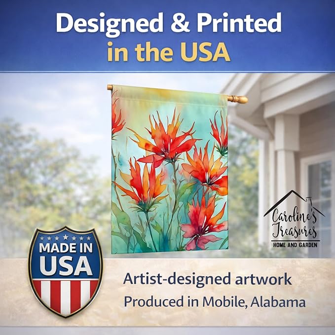 Caroline's Treasures Wyoming Indian Paintbrush in Watercolor House Flag Large Porch Sleeve Pole Decorative Outside Yard Banner Artwork Wall Hanging, Polyester, House Size, Multicolor