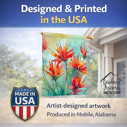 Caroline's Treasures Wyoming Indian Paintbrush in Watercolor House Flag Large Porch Sleeve Pole Decorative Outside Yard Banner Artwork Wall Hanging, Polyester, House Size, Multicolor