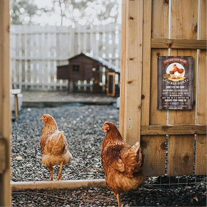 Funny Chicken Coop Signs for Outside - Metal Chicken Signs for Coop, Chicken Coop Rule Sign for Chicken Wall Yard, Farmhouse Fence Wall Deocr Accessories, Chicken Gifts for Women, 8 x 12 inch