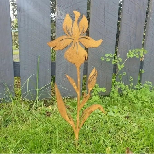 Metal Plant Garden Decoration for Outdoor Home Garden Decor Gold Flower Stakes Silhouettes Sculptures Lawn Yard (Iris)