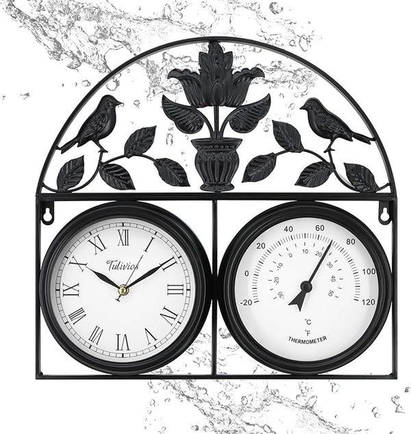 17Inch Large Outdoor Clock,Waterproof Wall Clock with Thermometer,Weatherproof Non-Ticking Quartz Battery Operated Decor Clock for Patio,Garden,Pool,Porch,House Warming Gifts